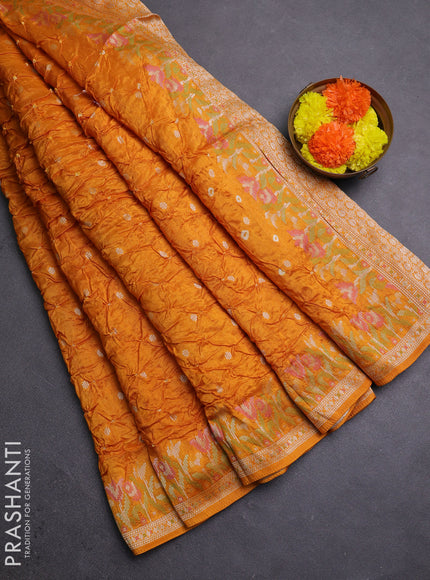 Mango Yellow Bandhani Silk Saree