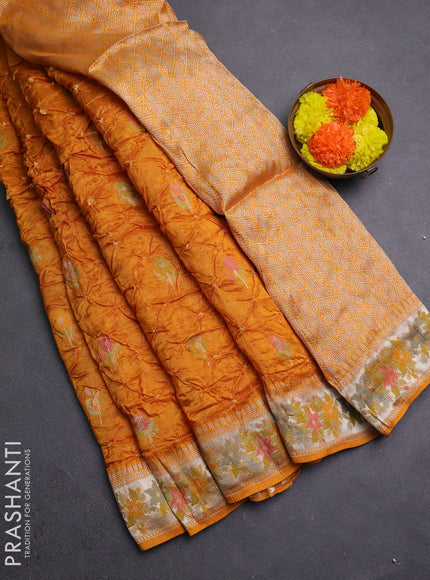 Mango Yellow Bandhani Silk Saree