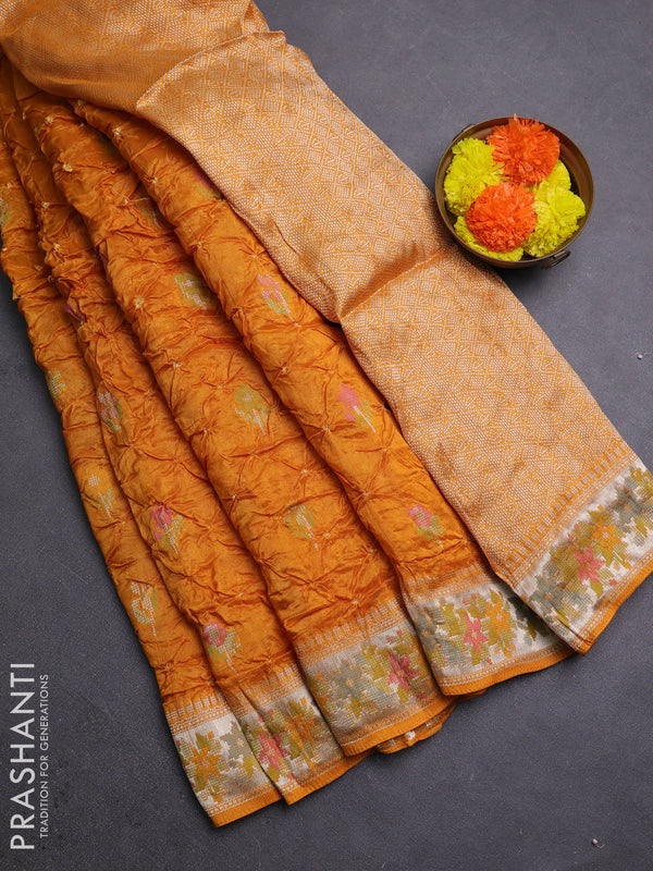 Mango Yellow Bandhani Silk Saree