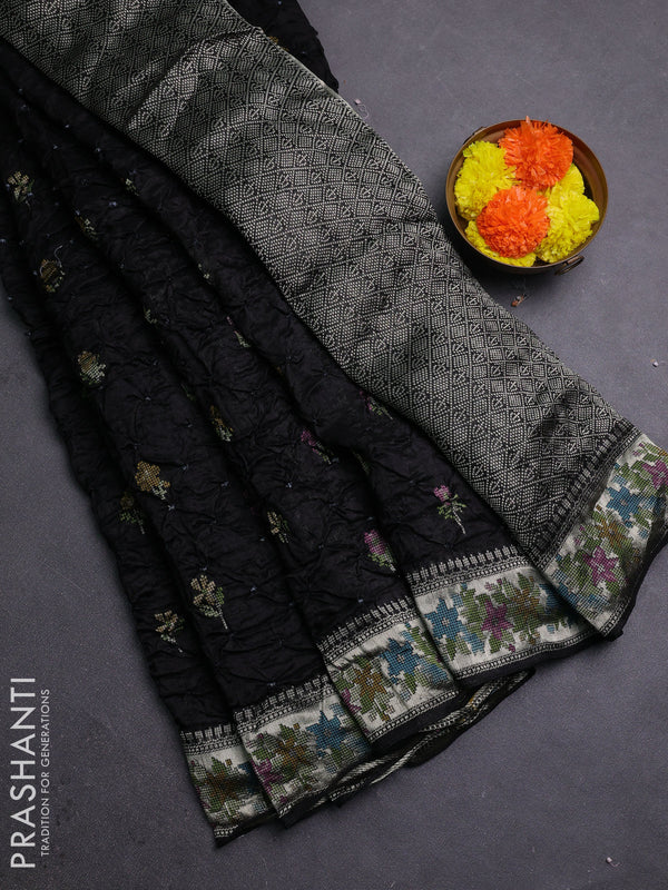Black Bandhani Silk Saree