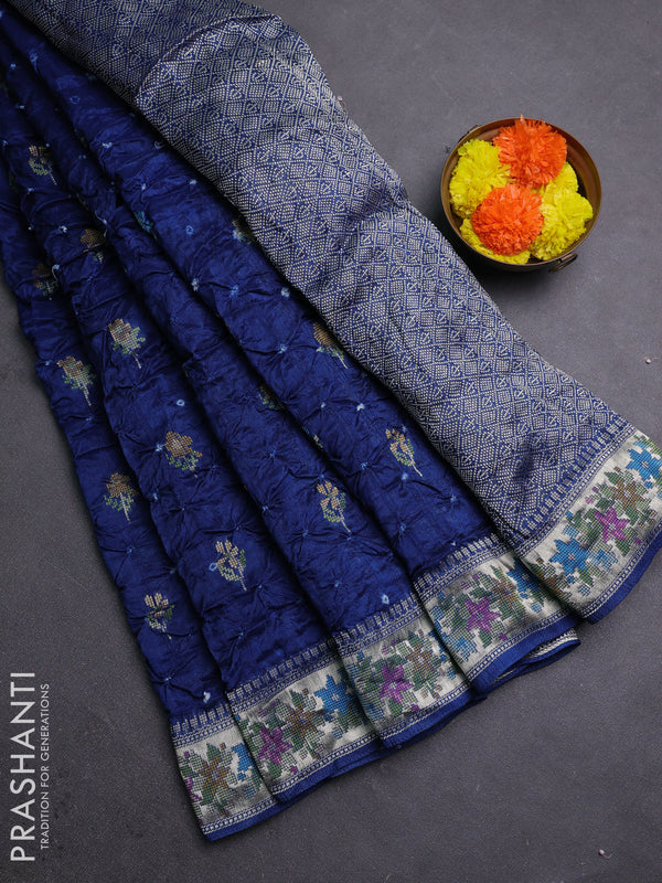 Blue Bandhani Silk Saree
