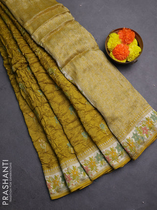Lime Green Bandhani Silk Saree
