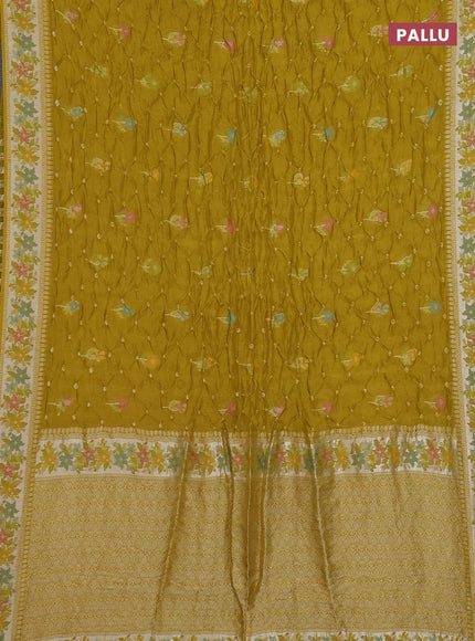 Lime Green Bandhani Silk Saree