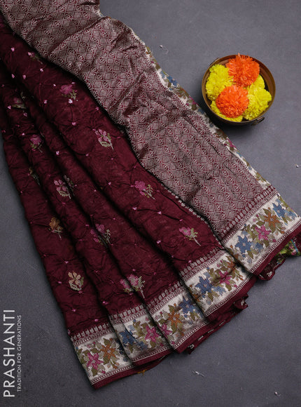 Maroon Bandhani Silk Saree