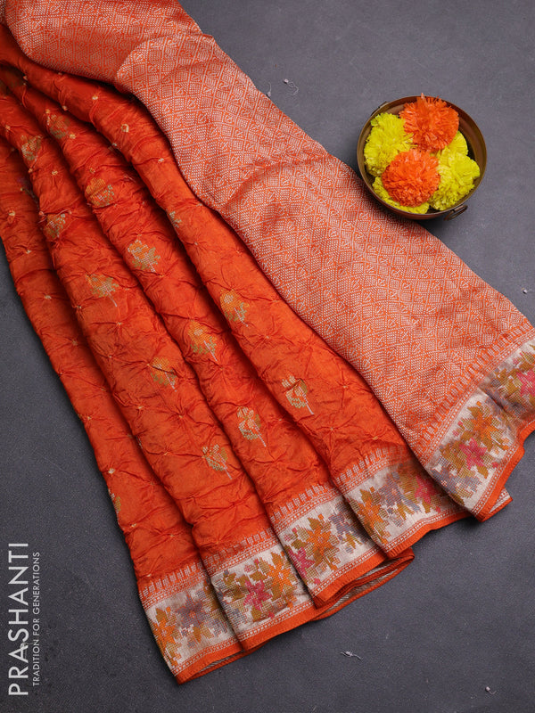 Orange Bandhani Silk Saree
