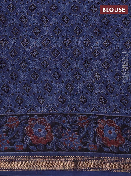Blue Maheshwari Silk Cotton Saree - Ajrakh Prints