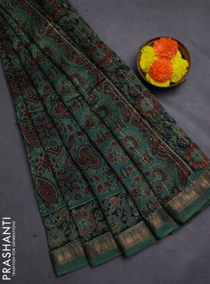 Green Maheshwari Silk Cotton Saree - Ajrakh Prints