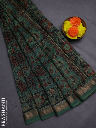 Green Maheshwari Silk Cotton Saree - Ajrakh Prints