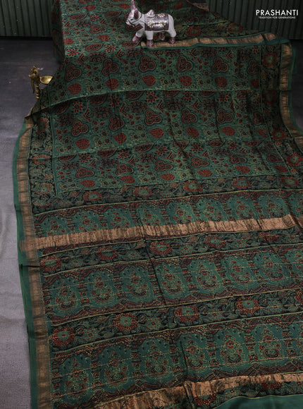 Green Maheshwari Silk Cotton Saree - Ajrakh Prints