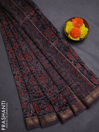 Rosy Brown Maheshwari Silk Cotton Saree - Ajrakh Prints