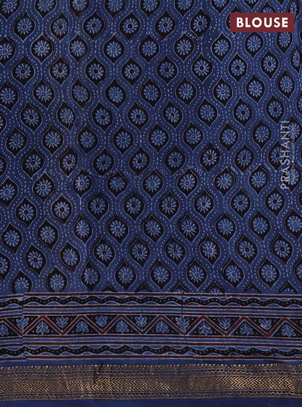 Blue Maheshwari Silk Cotton Saree - Ajrakh Prints