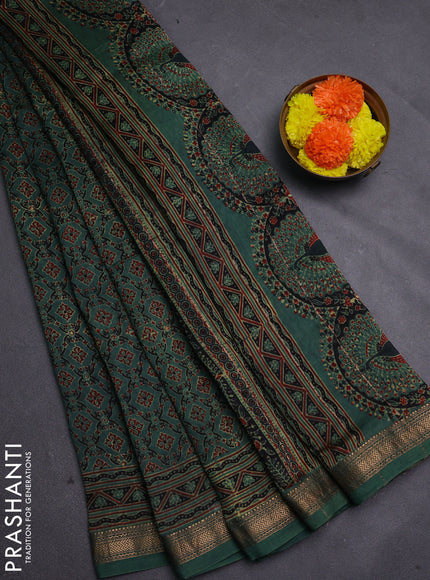 Green Maheshwari Silk Cotton Saree - Ajrakh Prints