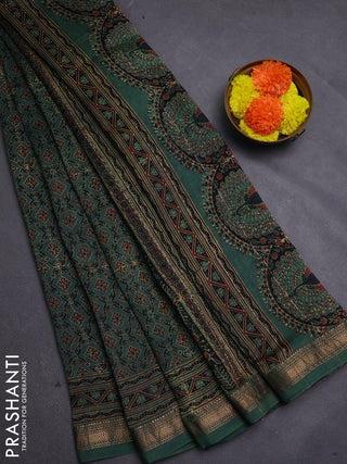 Green Maheshwari Silk Cotton Saree - Ajrakh Prints