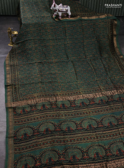 Green Maheshwari Silk Cotton Saree - Ajrakh Prints