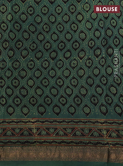 Green Maheshwari Silk Cotton Saree - Ajrakh Prints
