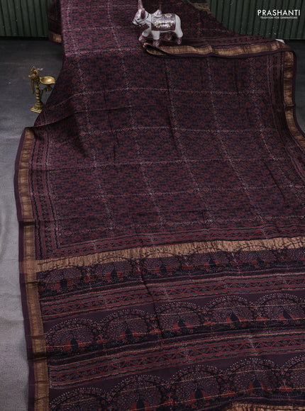 Rosy Brown Maheshwari Silk Cotton Saree - Ajrakh Prints