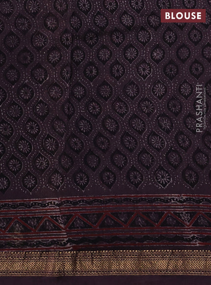 Rosy Brown Maheshwari Silk Cotton Saree - Ajrakh Prints