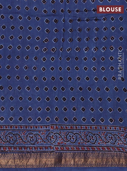Blue Maheshwari Silk Cotton Saree - Ajrakh Prints