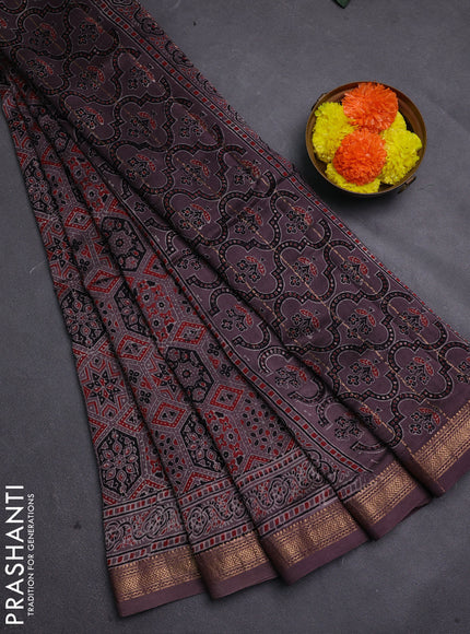 Rosy Brown Maheshwari Silk Cotton Saree - Ajrakh Prints