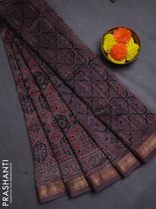 Rosy Brown Maheshwari Silk Cotton Saree - Ajrakh Prints
