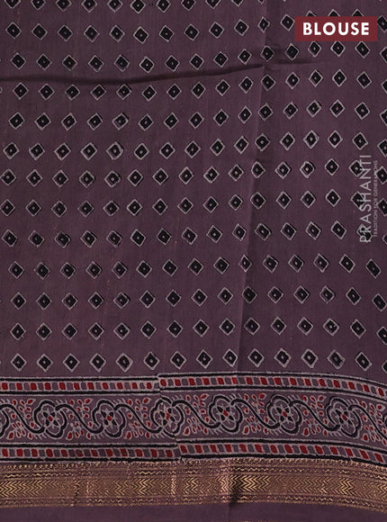 Rosy Brown Maheshwari Silk Cotton Saree - Ajrakh Prints