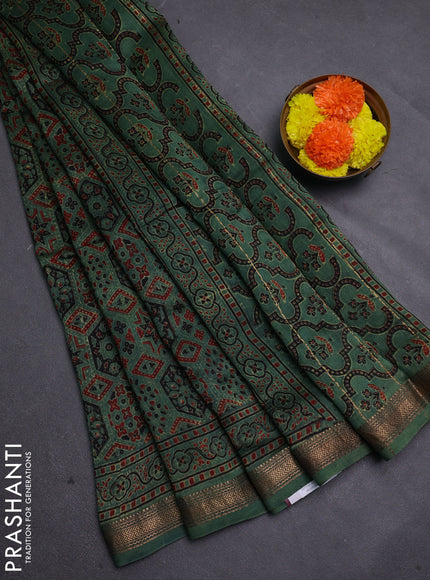 Green Maheshwari Silk Cotton Saree - Ajrakh Prints