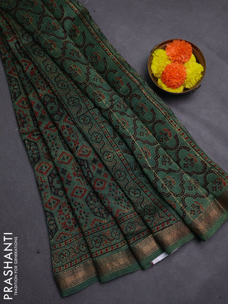Green Maheshwari Silk Cotton Saree - Ajrakh Prints
