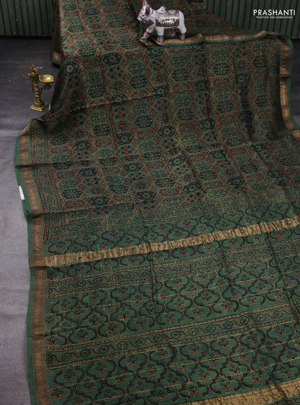 Green Maheshwari Silk Cotton Saree - Ajrakh Prints