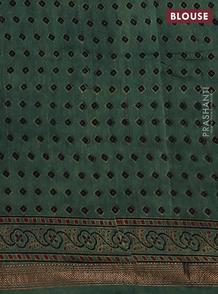 Green Maheshwari Silk Cotton Saree - Ajrakh Prints