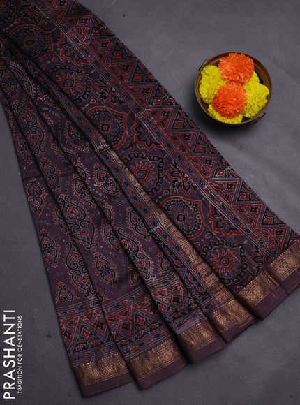 Rosy Brown Maheshwari Silk Cotton Saree - Ajrakh Prints