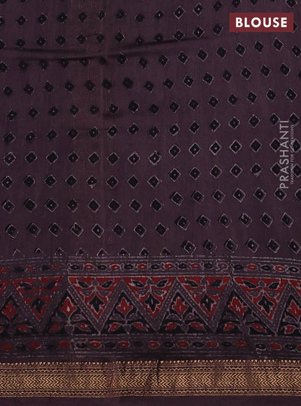 Rosy Brown Maheshwari Silk Cotton Saree - Ajrakh Prints