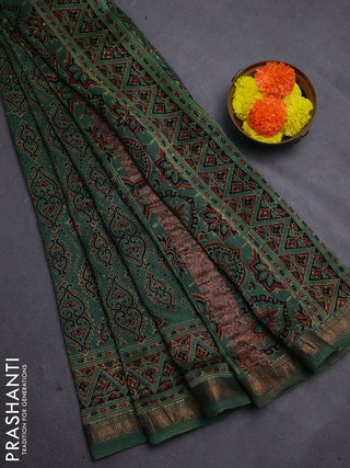 Green Maheshwari Silk Cotton Saree - Ajrakh Prints