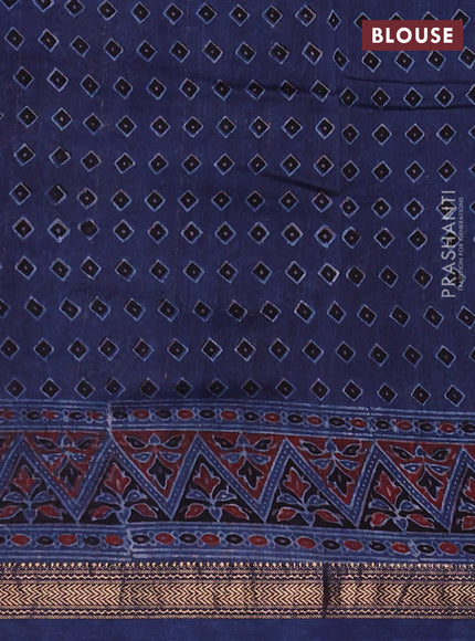 Blue Maheshwari Silk Cotton Saree - Ajrakh Prints