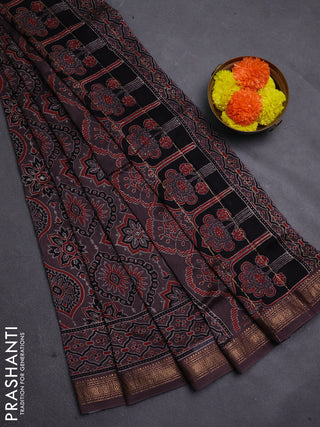 Rosy Brown Maheshwari Silk Cotton Saree - Ajrakh Prints