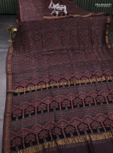 Rosy Brown Maheshwari Silk Cotton Saree - Ajrakh Prints
