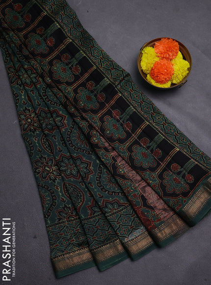 Green Maheshwari Silk Cotton Saree - Ajrakh Prints