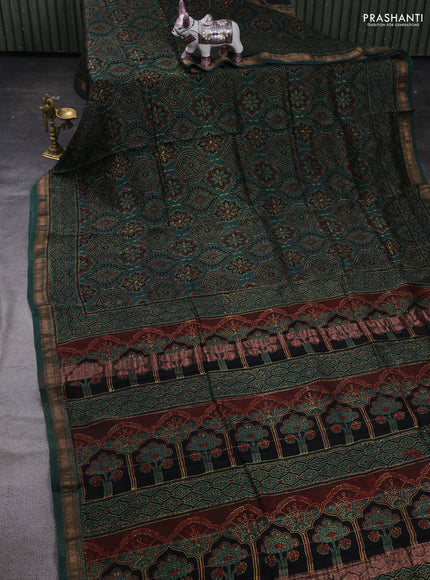 Green Maheshwari Silk Cotton Saree - Ajrakh Prints