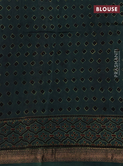 Green Maheshwari Silk Cotton Saree - Ajrakh Prints