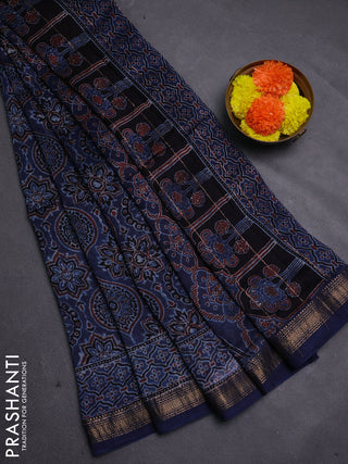 Blue Maheshwari Silk Cotton Saree - Ajrakh Prints