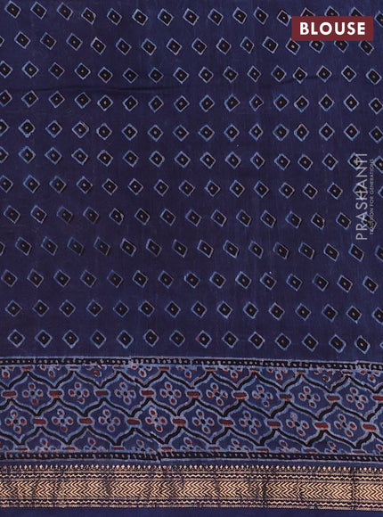 Blue Maheshwari Silk Cotton Saree - Ajrakh Prints