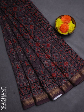 Rosy Brown Maheshwari Silk Cotton Saree - Ajrakh Prints