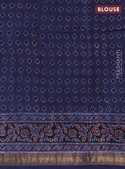 Blue Maheshwari Silk Cotton Saree - Ajrakh Prints