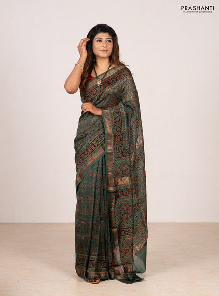 Green Maheshwari Silk Cotton Saree - Ajrakh Prints