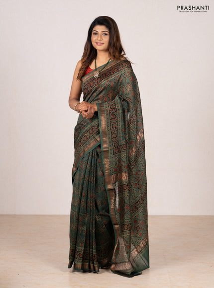 Green Maheshwari Silk Cotton Saree - Ajrakh Prints