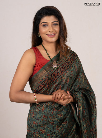 Green Maheshwari Silk Cotton Saree - Ajrakh Prints