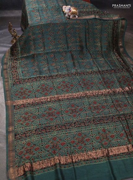 Green Maheshwari Silk Cotton Saree - Ajrakh Prints
