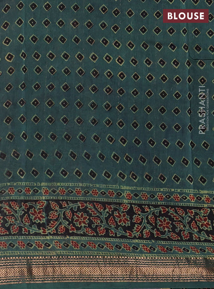 Green Maheshwari Silk Cotton Saree - Ajrakh Prints