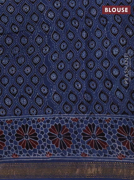 Indigo Blue Maheshwari Silk Cotton Saree - Ajrakh Prints