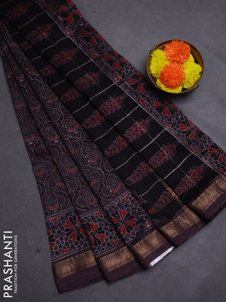 Rosy Brown Maheshwari Silk Cotton Saree - Ajrakh Prints