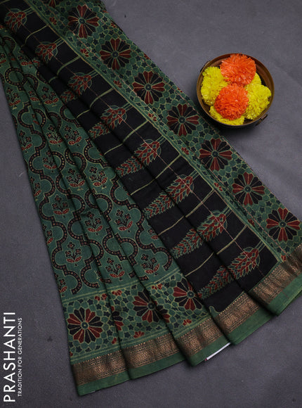 Green Maheshwari Silk Cotton Saree - Ajrakh Prints